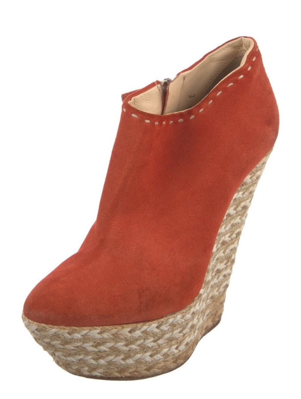 Giuseppe ZANOTTI Orange Rust Suede Platform Wedge Ankle Booties Size IT 37 US 7